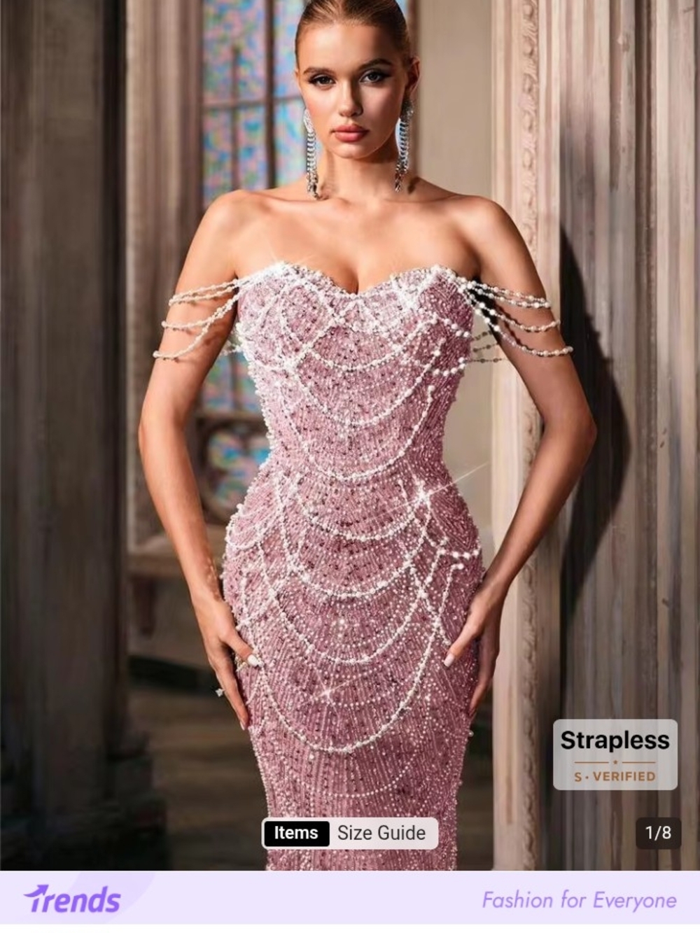 Luvistrue women's Elegant Pink Beaded Off-Shoulder Evening Dress